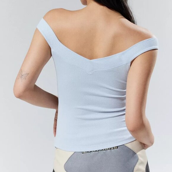 NWT UO Silence + Noise Veronica Off The Shoulder Blue Grey Tank Top - Picture 3 of 6